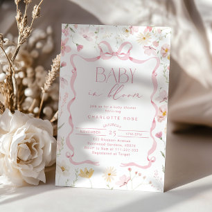 Invitation Bébé en fleur fleur sauvage Baby shower rose pâle