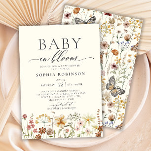 Invitation Bébé en Fleur Fleur sauvage Boho Baby shower beige