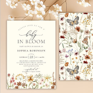 Invitation Bébé en Fleur Fleur sauvage Boho Baby shower beige