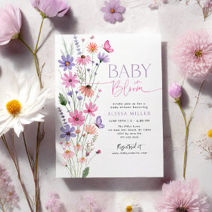 Invitation Bébé en Fleur Fleur sauvage de papillon Baby showe