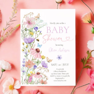 Invitation Bébé en Fleur Fleur sauvage Papillons Baby shower