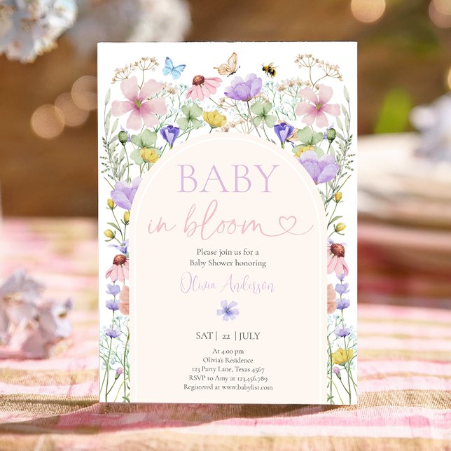 Invitation Bébé en Fleur Fleur sauvage Papillons Baby shower (Créateur téléchargé)