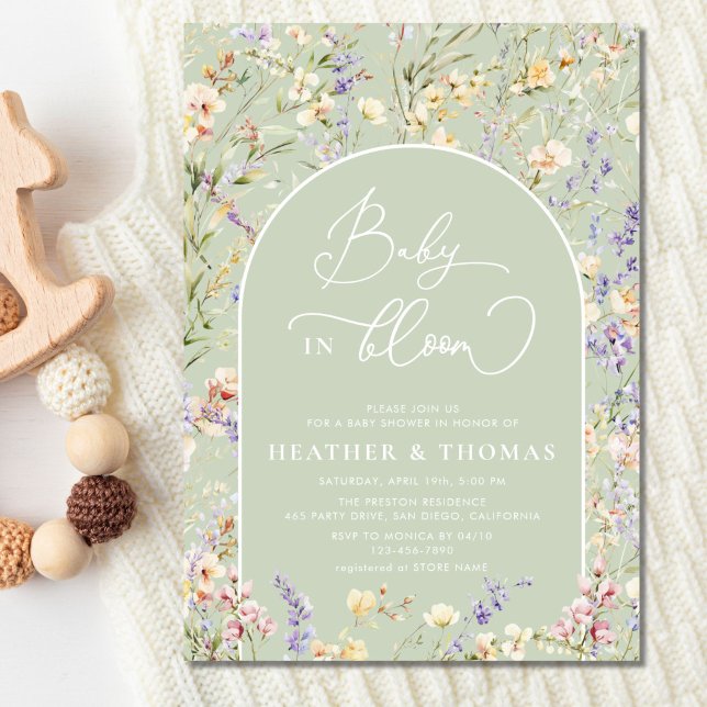 Invitation Bébé en fleur Fleur sauvage QR Sage Baby shower ve (Créateur téléchargé)