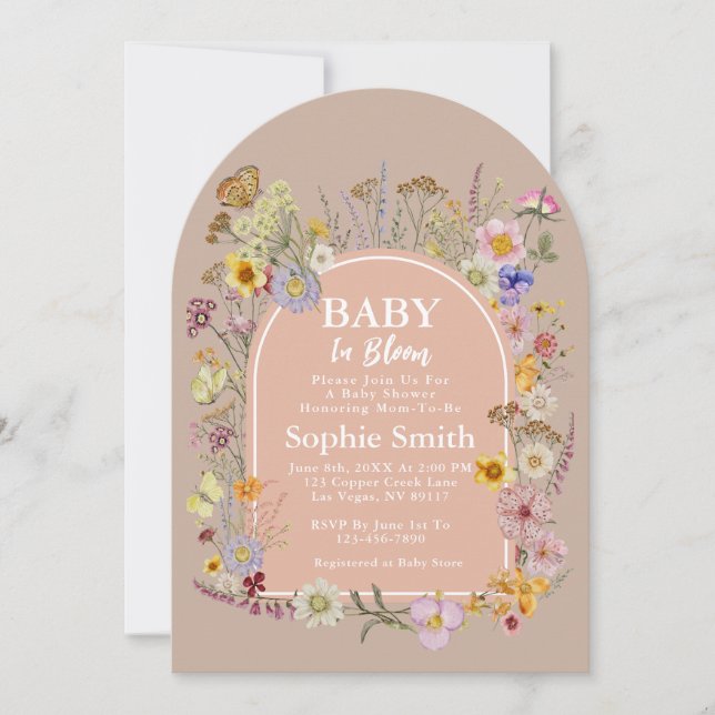 Invitation Bébé en fleur Fleur sauvage rose pâle (Devant)