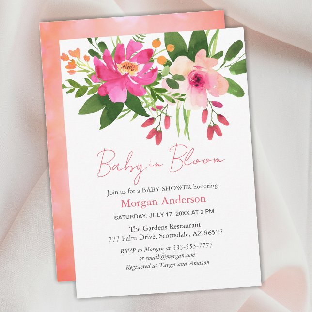 Invitation Bébé en Fleur, Fleurs, Baby shower de fille ou de  (Créateur téléchargé)