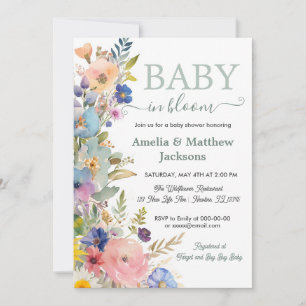Invitation Bébé en fleur fleurs sauvages floraux sans sexe