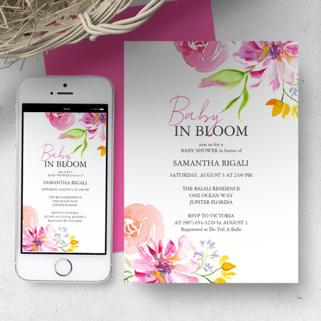 Invitation Bébé En Fleur Floral Aquarelle Douche (Baby in bloom baby shower invite order printed cards or a digital download by Victoria Grigaliunas)