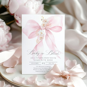 Invitation Bébé en Fleur Floral Blush rose Bow baby shower