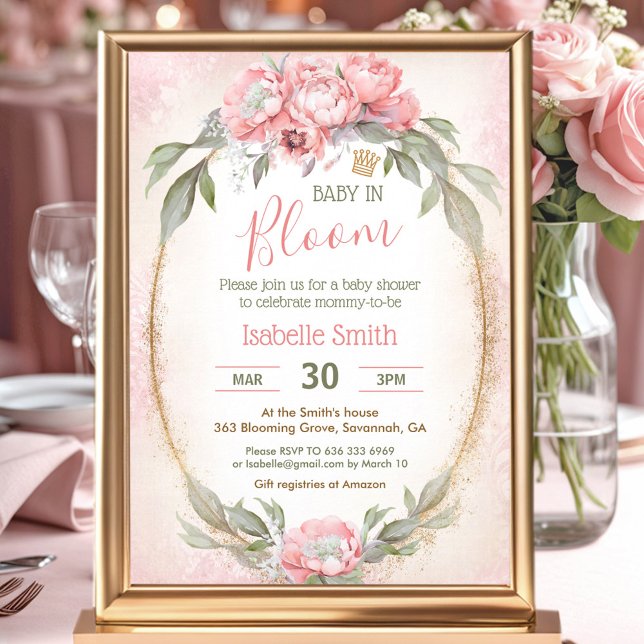 Invitation Bébé En Fleur Floral Élégant Baby shower Rose Fill (Baby In Bloom Floral Elegant Pink Girl Baby Shower Invitation)