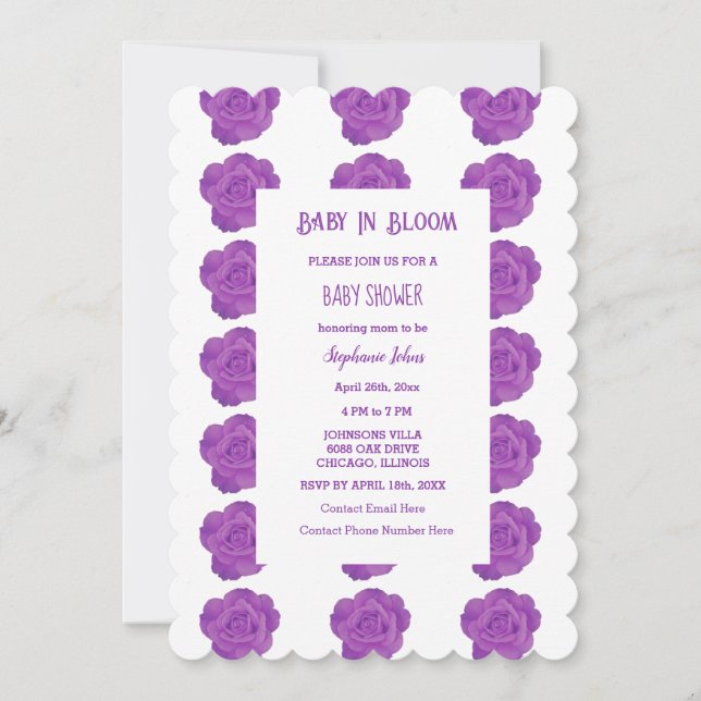 Invitation Bébé En Fleur Floral Violet Rose Baby shower Fille (Devant)