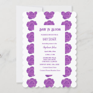 Invitation Bébé En Fleur Floral Violet Rose Baby shower Fille