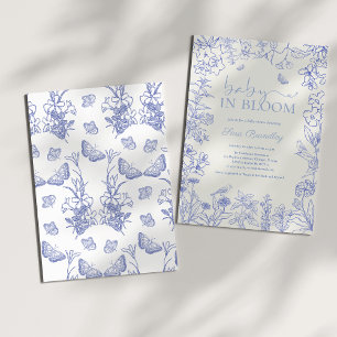 Invitation Bébé en Fleur Jardin Bleu Baby shower Chinoiserie