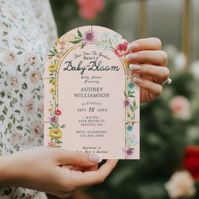 Invitation Bébé en Fleur Jardin Floral Baby shower à serre (Baby in Bloom Floral Garden Greenhouse Baby Shower Pink Invitation )