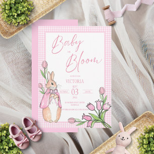 Invitation Bébé en fleur lapin lapin lapin Baby shower rose