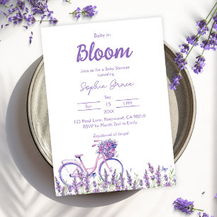 Invitation Bébé en Fleur Lavande Baby shower vélo