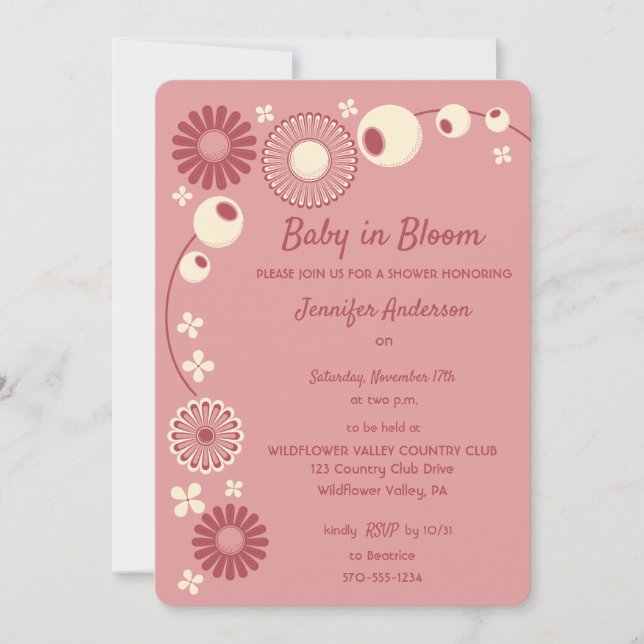 Invitation Bébé en Fleur Mauve Baby shower fille rose (Devant)