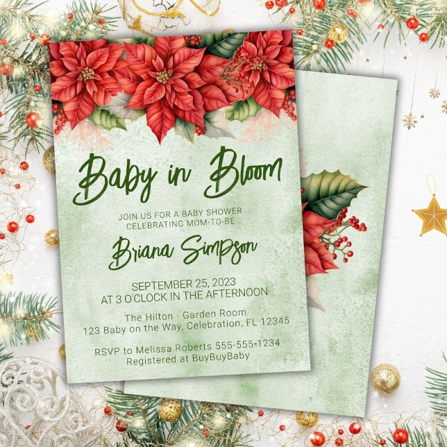 Invitation Bébé en fleur Noël Baby shower Poinsettia (Créateur téléchargé)