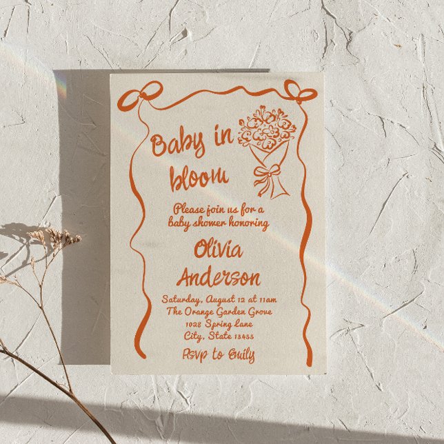Invitation Bébé en Fleur Orange Fleur Tirée Douche Bouquet (Créateur téléchargé)