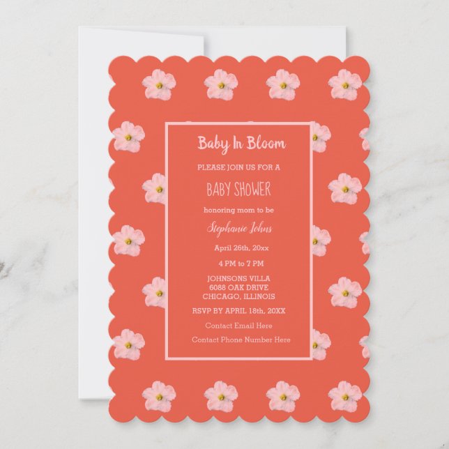 Invitation Bébé En Fleur Orange Rose Floral Baby shower Fille (Devant)