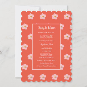 Invitation Bébé En Fleur Orange Rose Floral Baby shower Fille