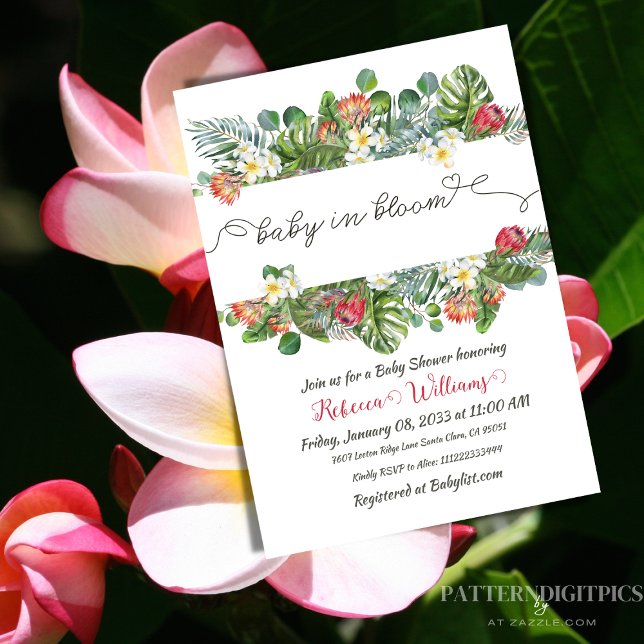 Invitation Bébé en Fleur Palm Verdure Tropical Floral Douche (Créateur téléchargé)