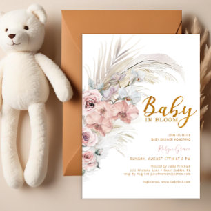 Invitation Bébé En Fleur Pampas Baby shower Boho Rose Grass
