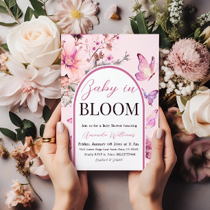 Invitation Bébé en fleur Papillon pourpre Baby shower fille