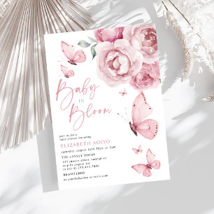 Invitation Bébé en fleur papillon rose Baby shower floral
