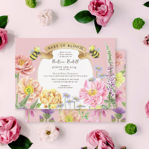Invitation Bébé en Fleur Pastel Baby shower Fleur sauvage ros