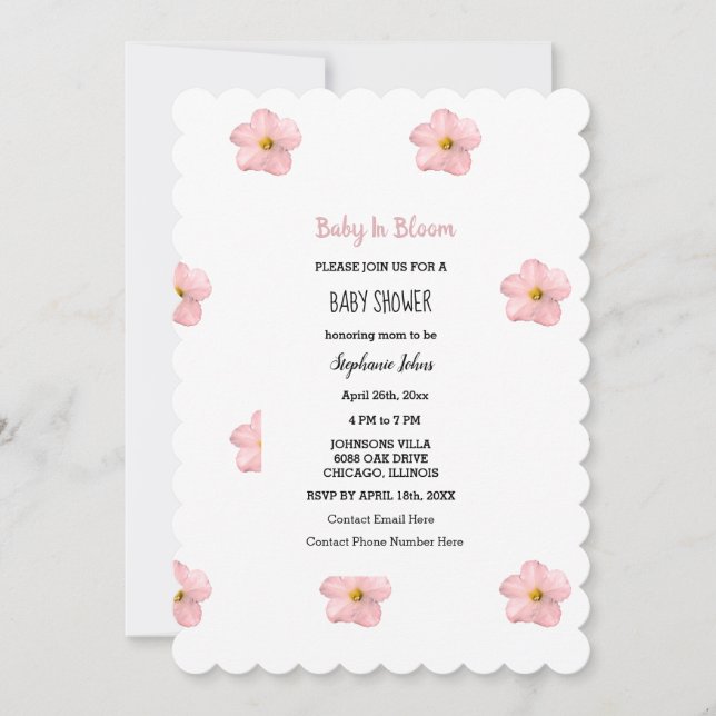 Invitation Bébé En Fleur Pétunia Rose Fille Baby shower Flora (Devant)