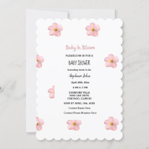 Invitation Bébé En Fleur Pétunia Rose Fille Baby shower Flora