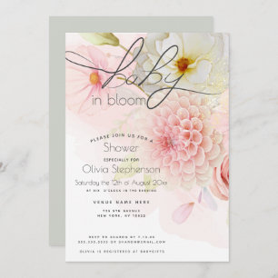 Invitation Bébé en Fleur Pink Dahlia Baby shower Floral