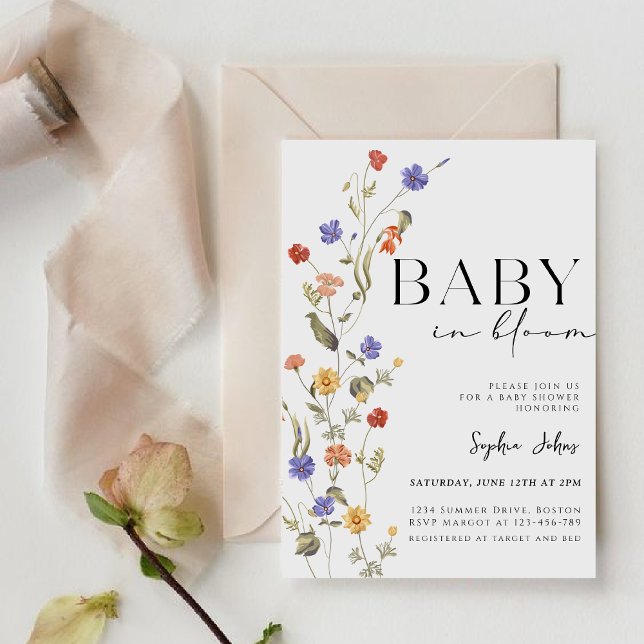 Invitation Bébé en fleur Printemps fleur sauvage été Baby sho (Créateur téléchargé)