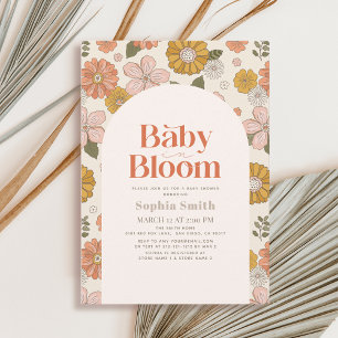Invitation Bébé en Fleur Retro Arc Floral Orange Baby shower