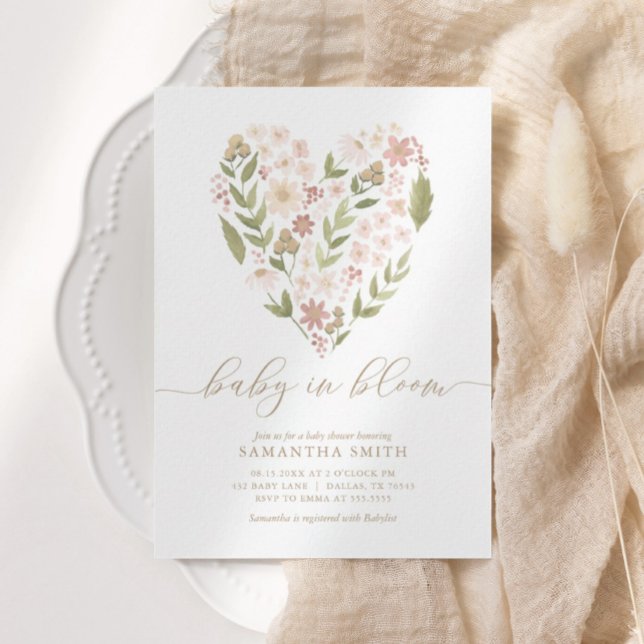 Invitation Bébé en fleur rose Baby shower de fille au coeur f (Créateur téléchargé)