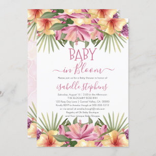 Invitation Bébé en Fleur rose Baby shower floral tropical Inv