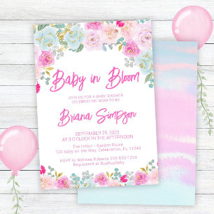 Invitation Bébé en Fleur rose bleu Pêche Baby shower floral