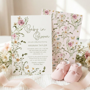 Invitation Bébé en Fleur rose Floral Baby shower fille