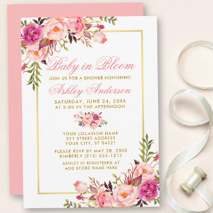 Invitation Bébé En Fleur Rose Floral Blush Or Douche