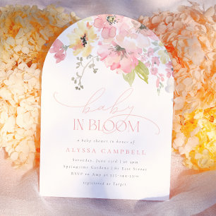 Invitation Bébé en Fleur Rose Pâle Arche de Fête de Fille Flo