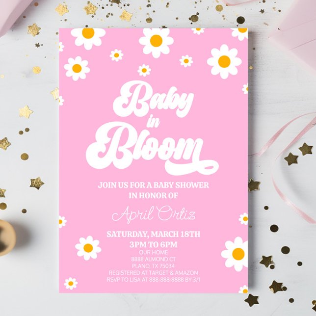Invitation Bébé En Fleur Rose Rose Retro Baby shower Fleur De (Créateur téléchargé)
