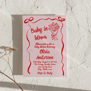 Invitation Bébé en Fleur rose rouge Drawn Douche Bouquet
