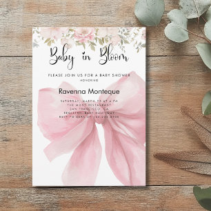 Invitation Bébé en Fleur Rose Simple Pivoine Noeud Baby Showe