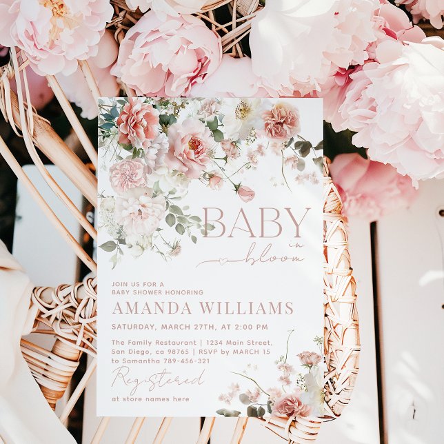 Invitation Bébé en Fleur Roses roses roses Florales Fille Bab (Créateur téléchargé)