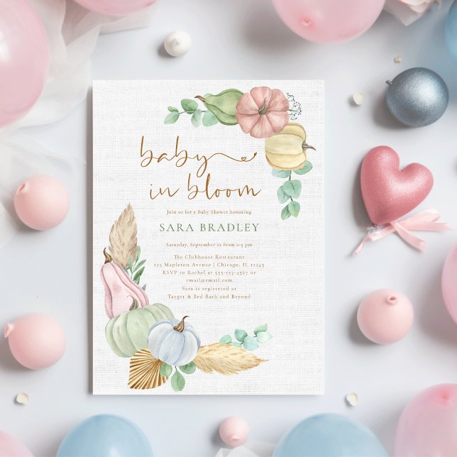 Invitation bébé en fleur Rustique automne boho Citrouille bab (Créateur téléchargé)