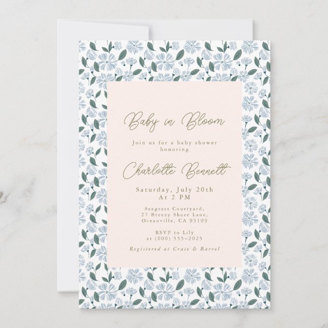 Invitation Bébé En Fleur Sage & Dusty Blue Floral Baby shower (Devant)
