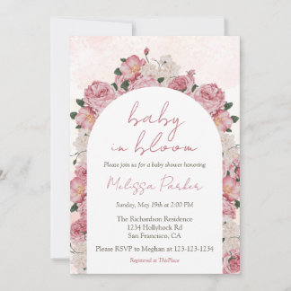 Invitation Bébé en fleur Script Baby shower floral rose