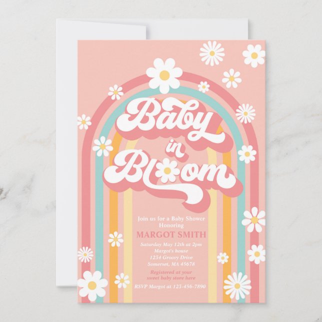 Invitation Bébé en fleur Super marguerite Baby shower arc-en- (Devant)