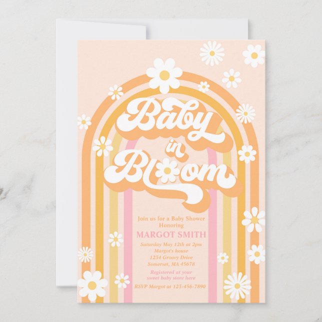 Invitation Bébé en fleur Super marguerite Baby shower arc-en- (Devant)
