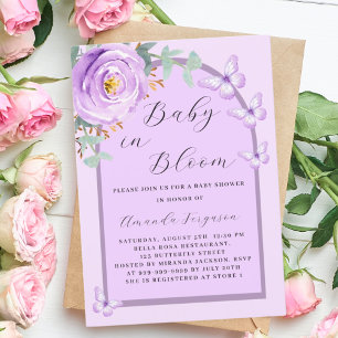 Invitation Bébé en Fleur violet Baby shower d'arc papillon